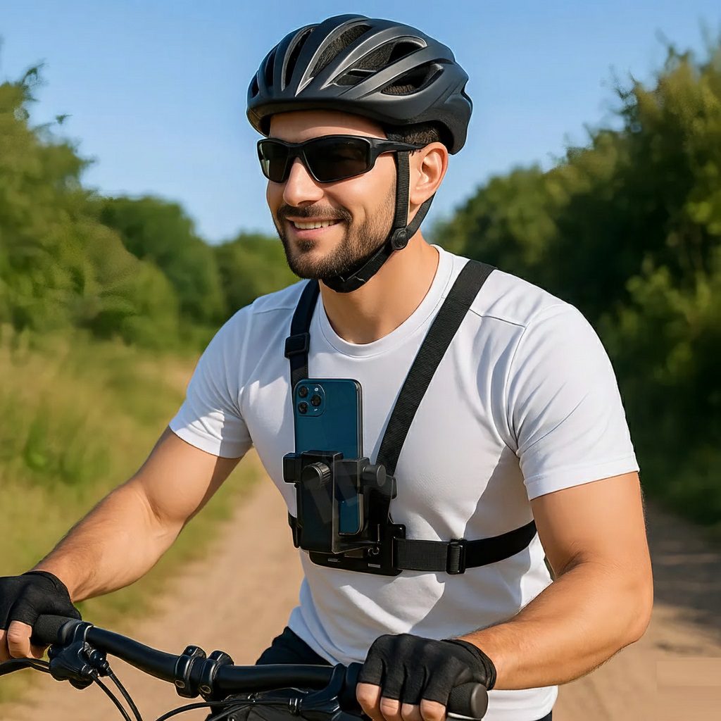 Foto extra 1 do produto Suporte Peitoral Ajustável para Celular e GoPro – Colete para Filmagens