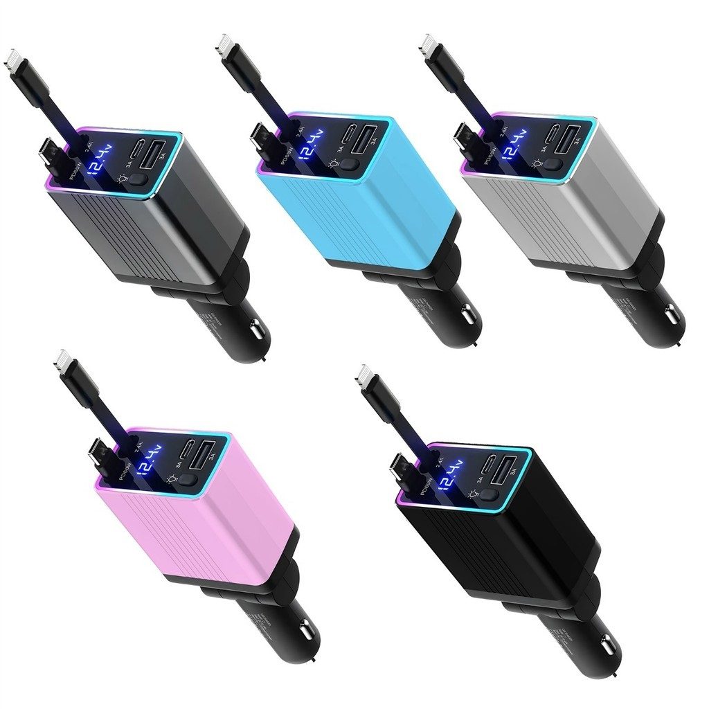 Foto extra 2 do produto Carregador de Celular Carro Retrátil 4 em 1