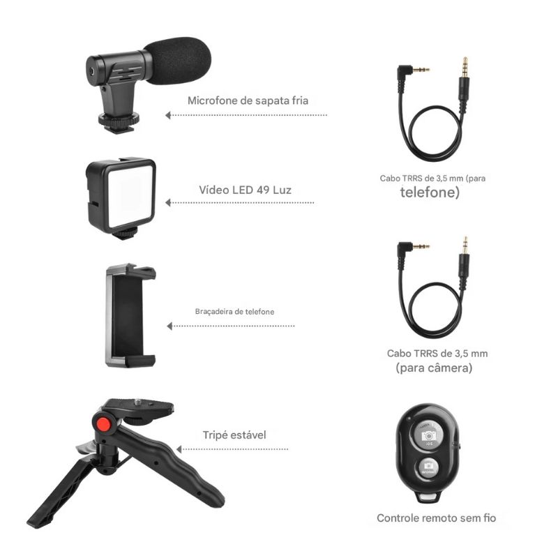 Foto extra 3 do produto Kit Gravação 4 Em 1 Com Controle Remoto Suporte Celular LED E Microfone